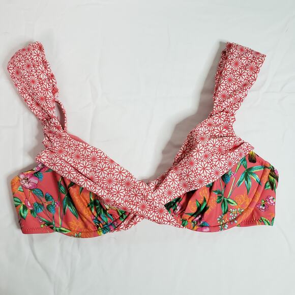 Profile Blush Size S D Cup Crossover Underwire Bikini Top Tropical Mixed Print - Picture 1 of 7